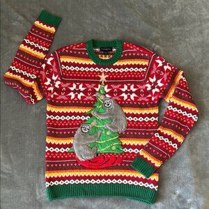 Blizzard Bay Festive Ugly Sloth Christmas Sweater - Red & Green size M